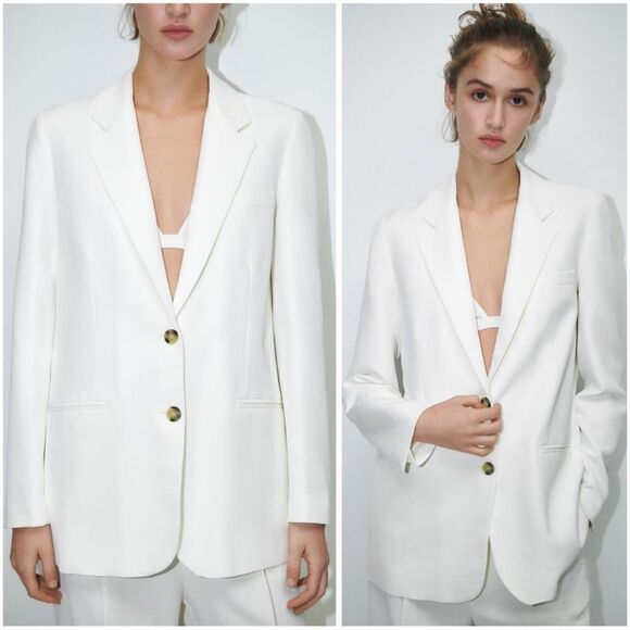 ZARA STRAIGHT CUT BLAZEROYSTER WHITE